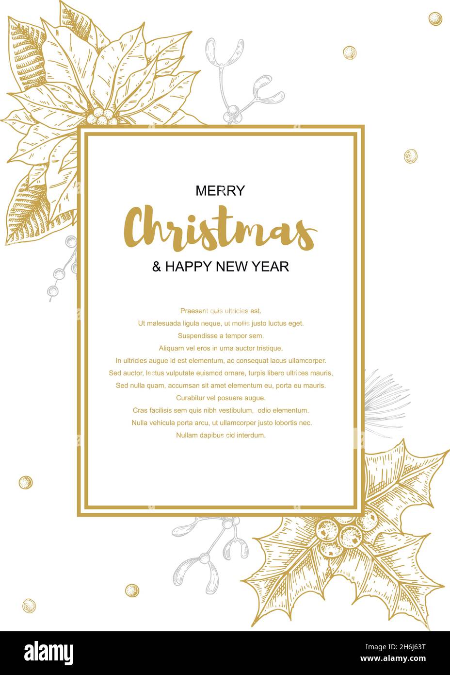 Merry Christmas and happy New Year vertical greeting card with floral ...