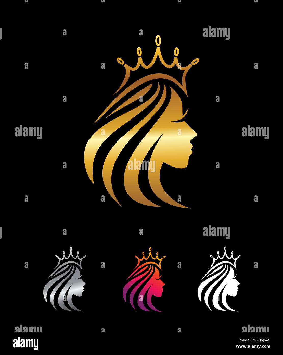 A vector Illustration set of Golden Crown and Beauty Vector Sign in ...