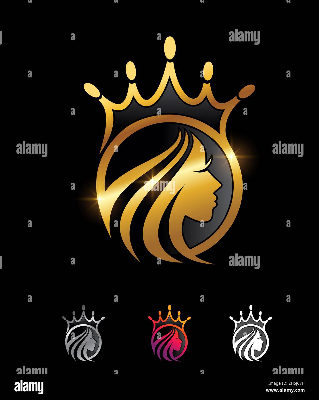 A vector Illustration set of Golden Crown and Beauty Vector Sign in ...
