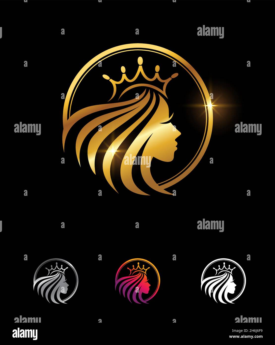 A vector Illustration set of Golden Crown and Beauty Vector Sign in ...