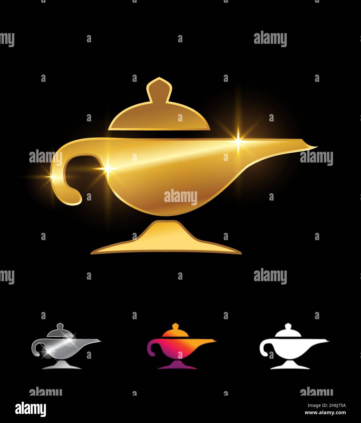 A Vector Illustration set of Golden Magic Lamp Vector Sign in black ...