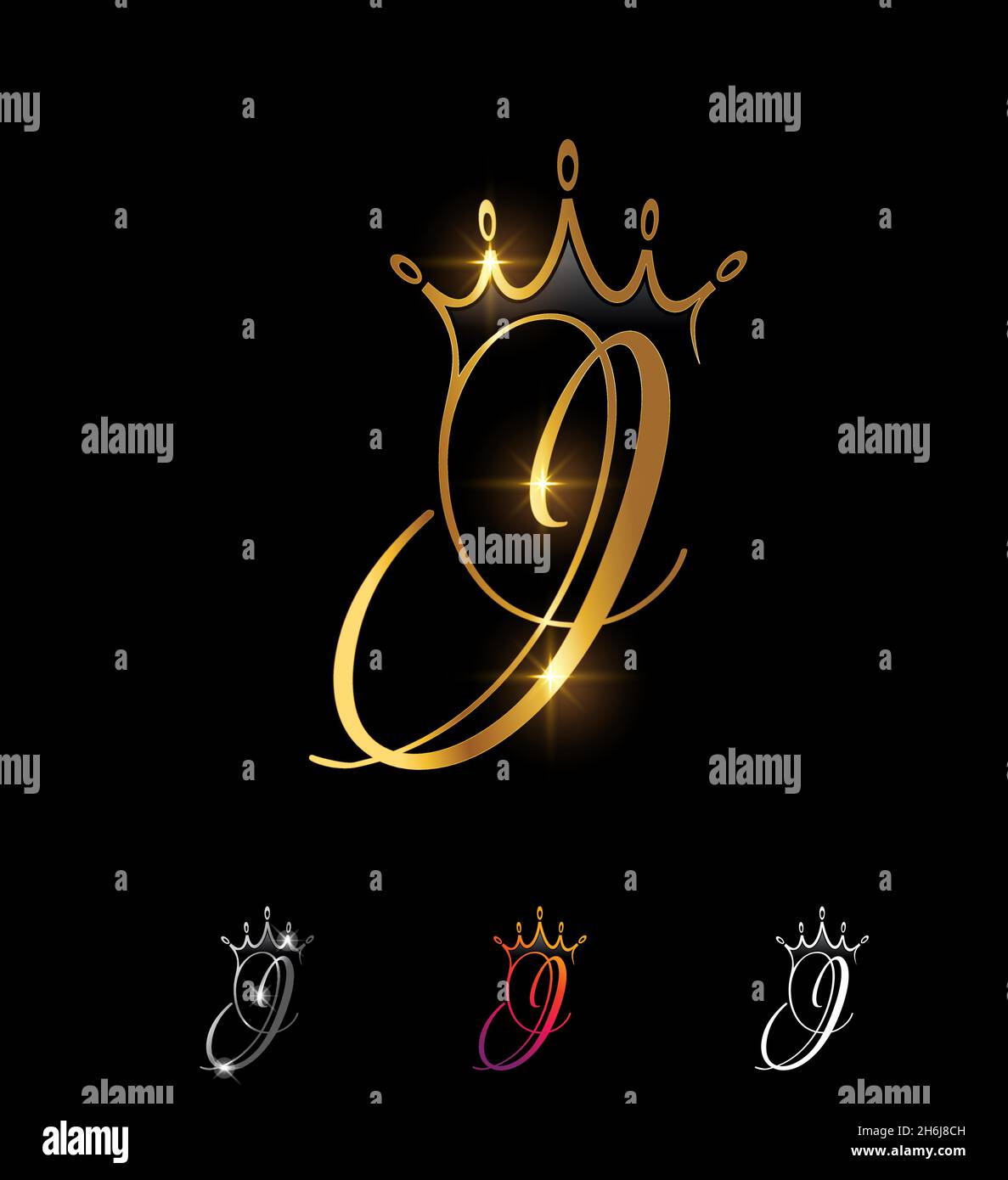 A vector illustration set of Golden Monogram Initial Crown Letter I ...