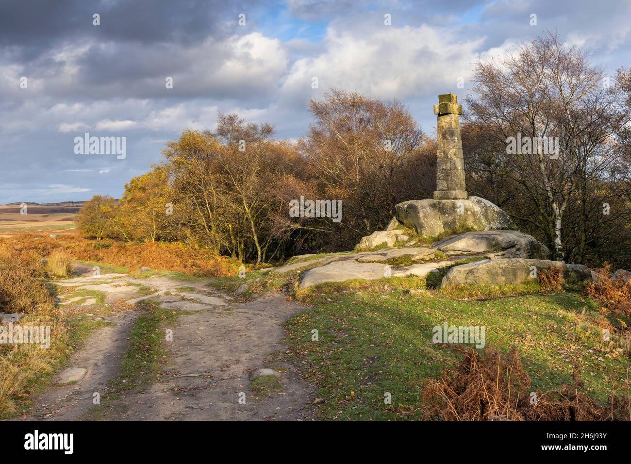 Wellington's Monument on Baslow Edge, Peak District National Park, Derbyshire, England. Stock Photo