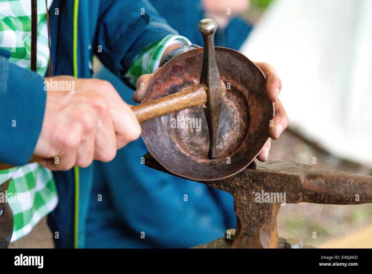 Copper workshop at Medieval festival Loxwood Joust, West Sussex, England, UK Stock Photo