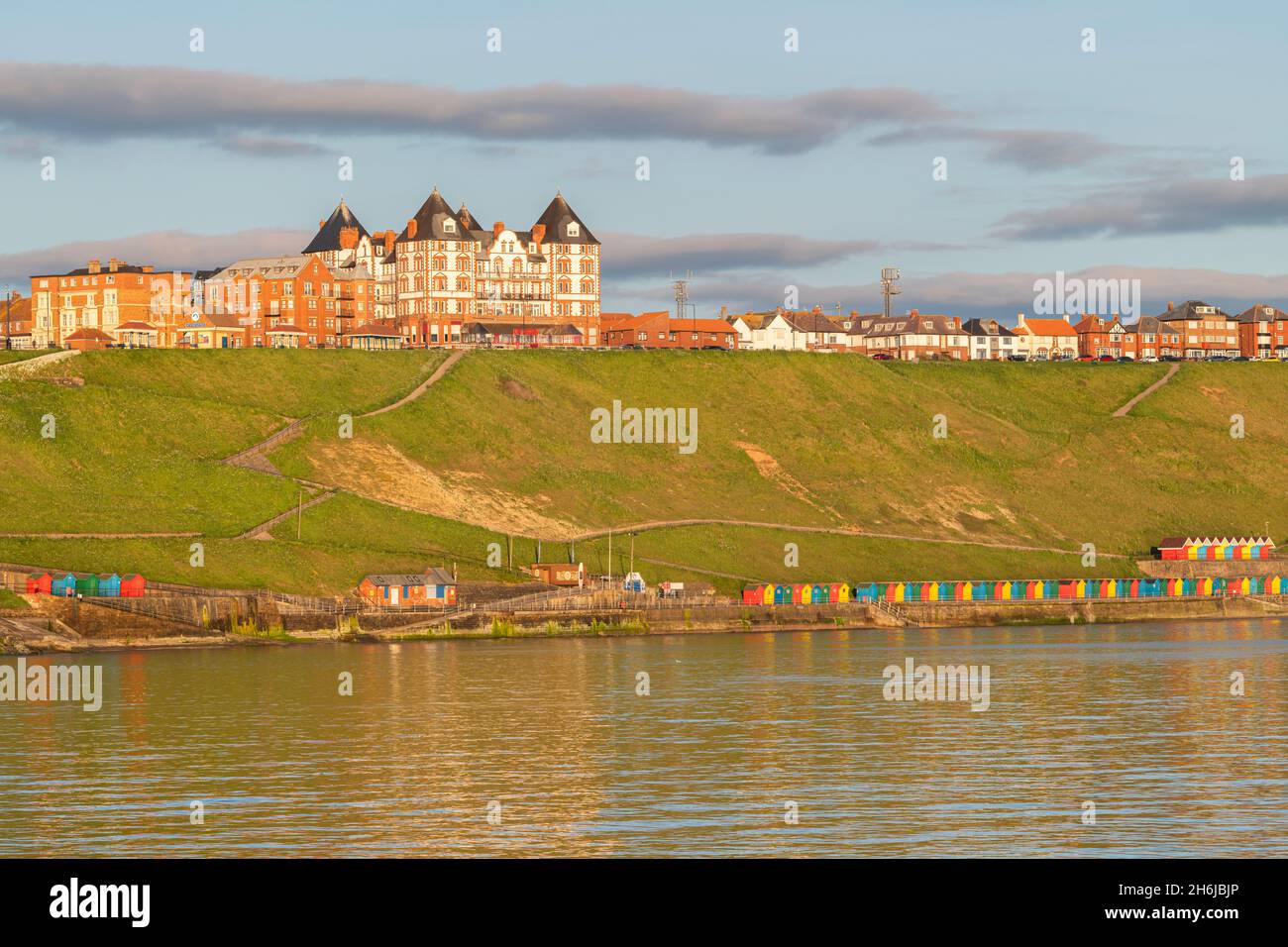 Early morning view of the cliffs and promenade at Whitby in North Yorkshire Stock Photo