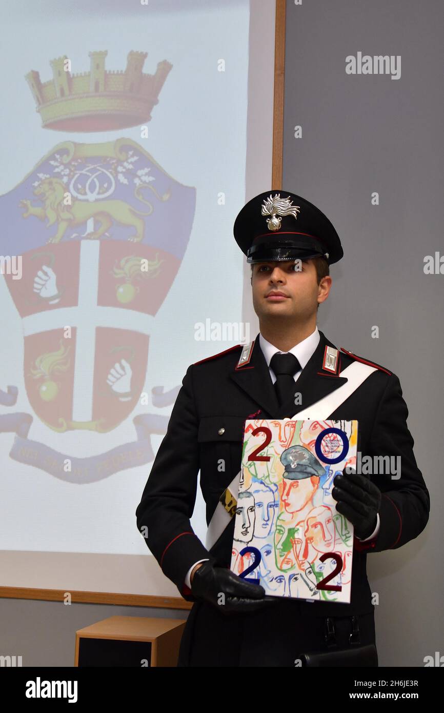 Rieti, Italy. 16th Nov, 2021. Rieti, November 16, 2021 Presentation of the 2022 Historical Calendar of the Carabinieri in Rieti by the Provincial Commander Colonel Bruno Bellini Credit: Independent Photo Agency/Alamy Live News Stock Photo