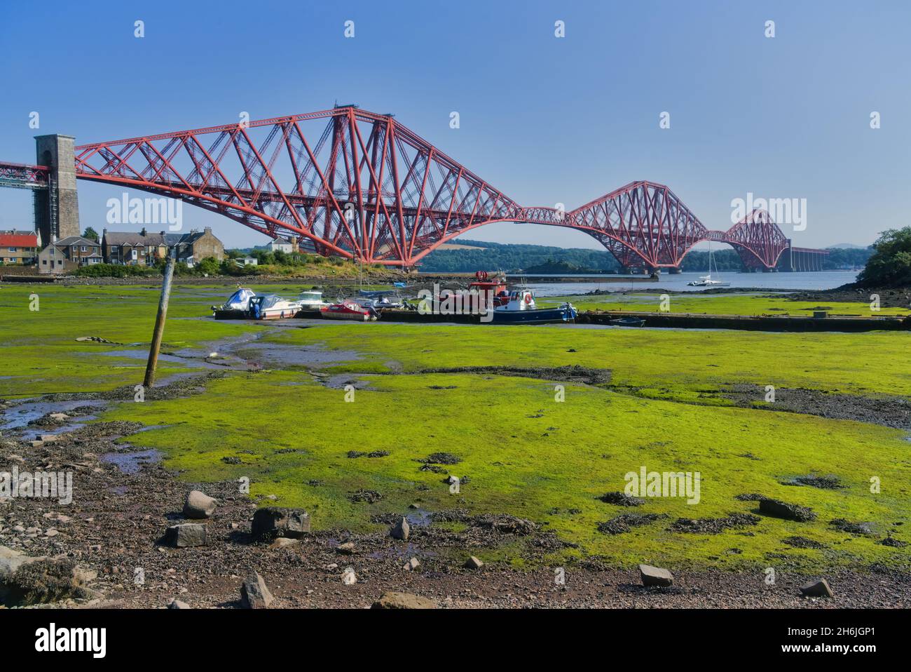 Iconic Forth railway Bridge, Looking south from North Queensferry, Fife and Kinross,  Scotland, uk Stock Photo