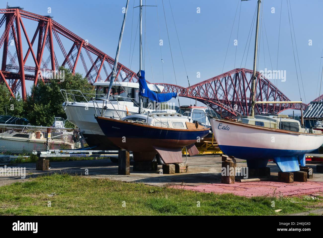 Iconic Forth railway Bridge, Looking south from marina at North Queensferry, Fife and Kinross,  Scotland, uk Stock Photo