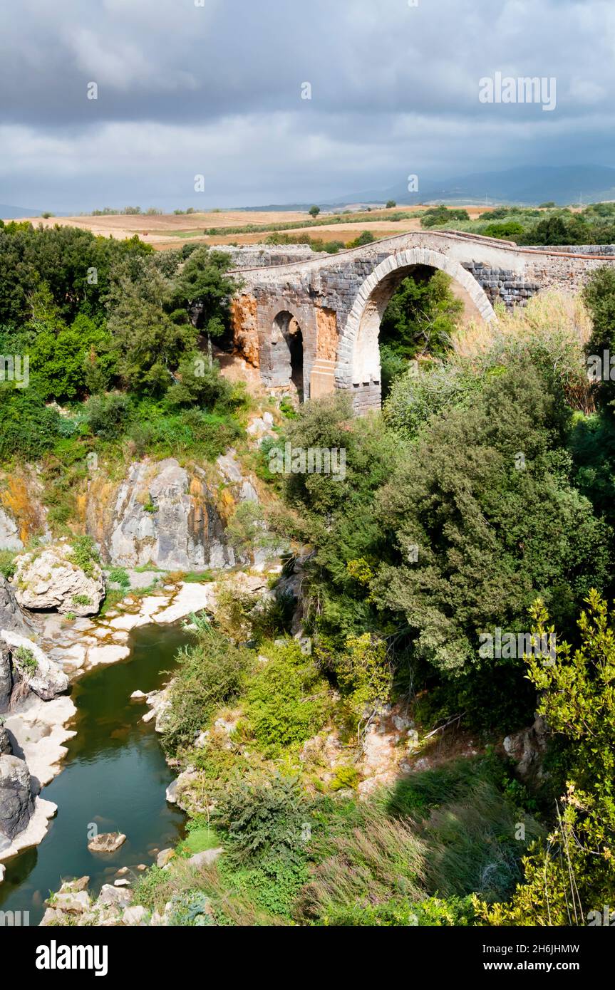 Roman Bridge of the Devil, River Fiora, Vulci, Province of Viterbo, Lazio, Maremma, Italy, Europe Stock Photo