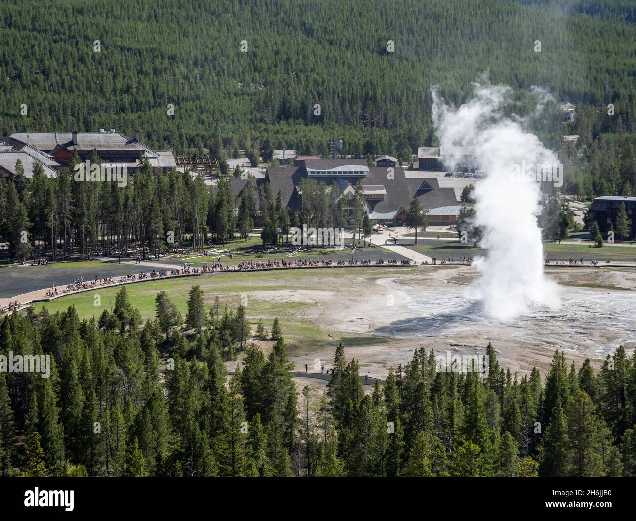 The cone geyser called Old Faithful erupting, Yellowstone National Park, UNESCO World Heritage Site, Wyoming, United States of America, North America Stock Photo