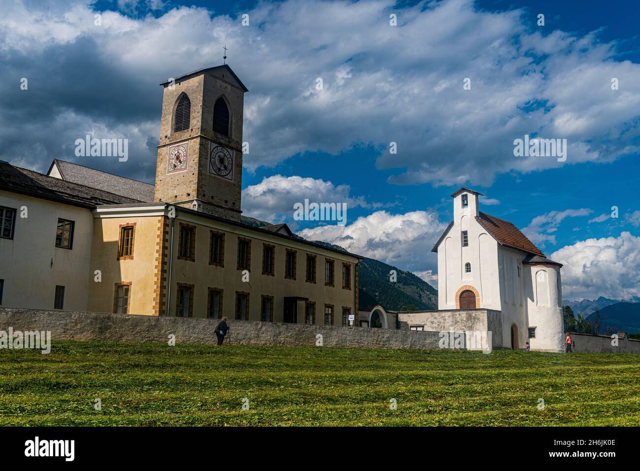 The Benedictine Convent of St. John in Mustair, UNESCO World Heritage Site, Swiss Alps, Switzerland, Europe Stock Photo