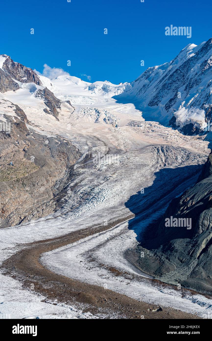 Mountains and Glacier on the Pennine Alps, Gornergrat, Zermatt, Valais, Switzerland, Europe Stock Photo