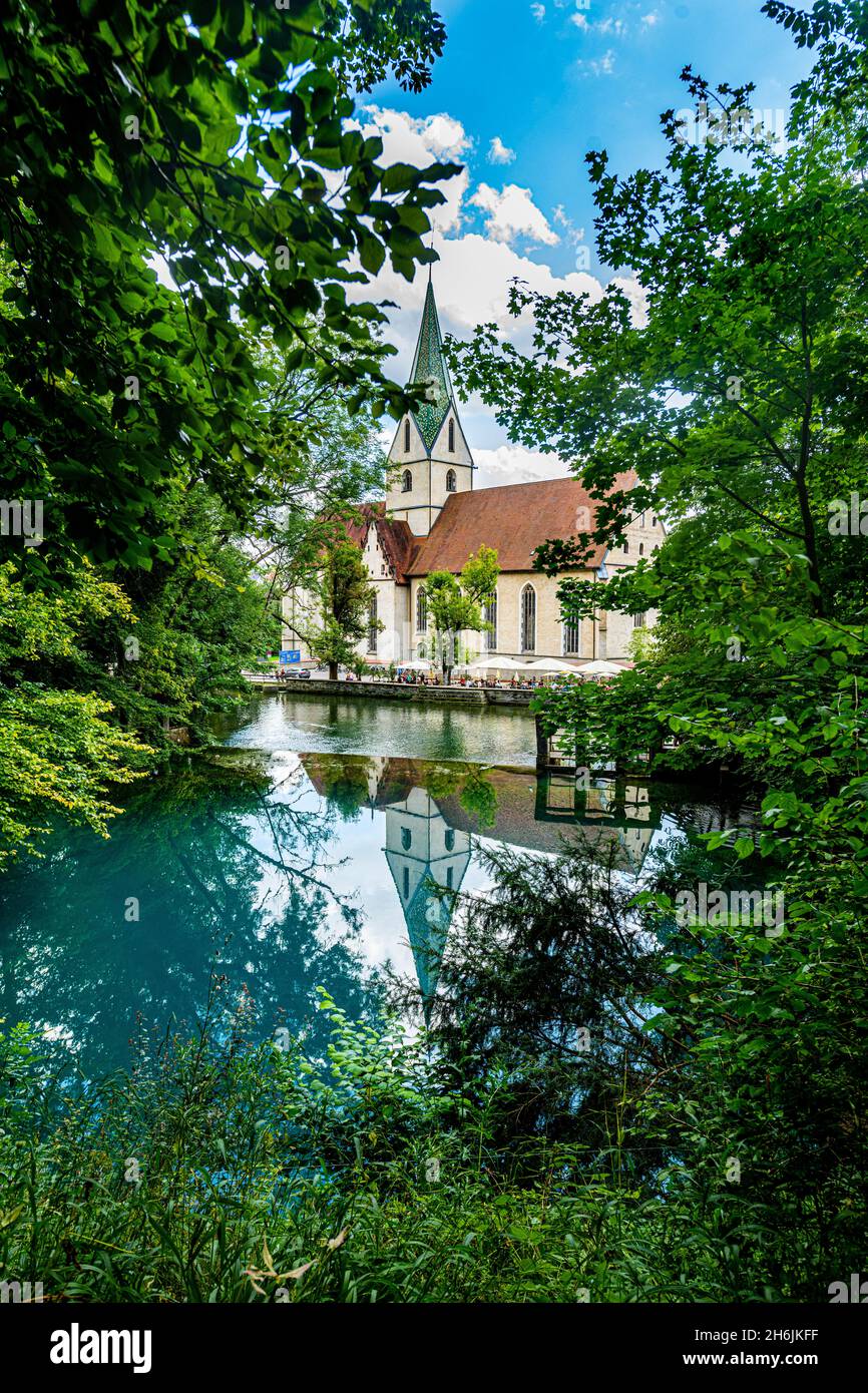 Blautopf, spring of the river Blau, Blaubeuren, Swabian Jura, Baden-Wurttemberg, Germany, Europe Stock Photo