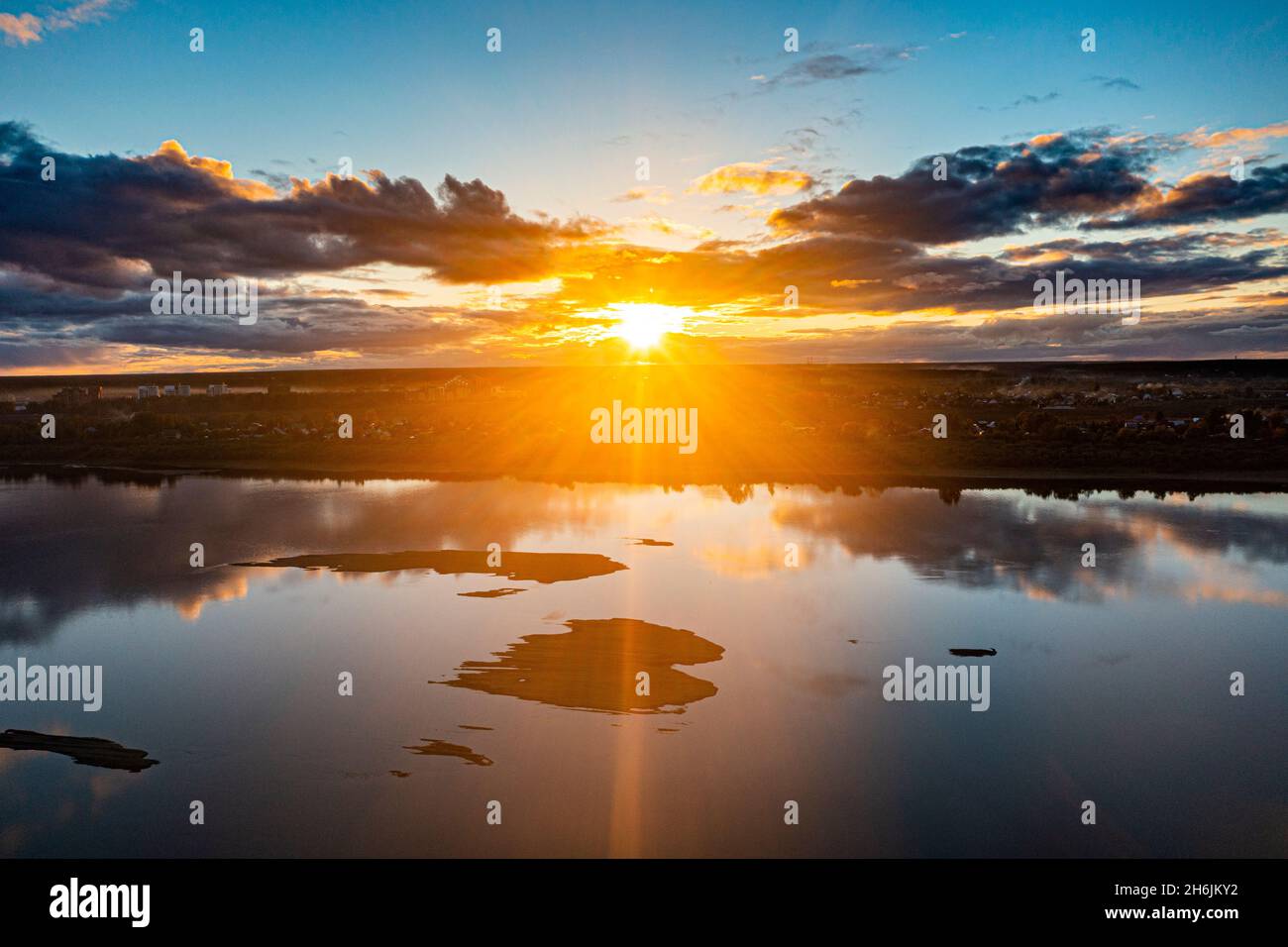 Sunset over Tom River, Tomsk, Tomsk Oblast, Russia, Eurasia Stock Photo