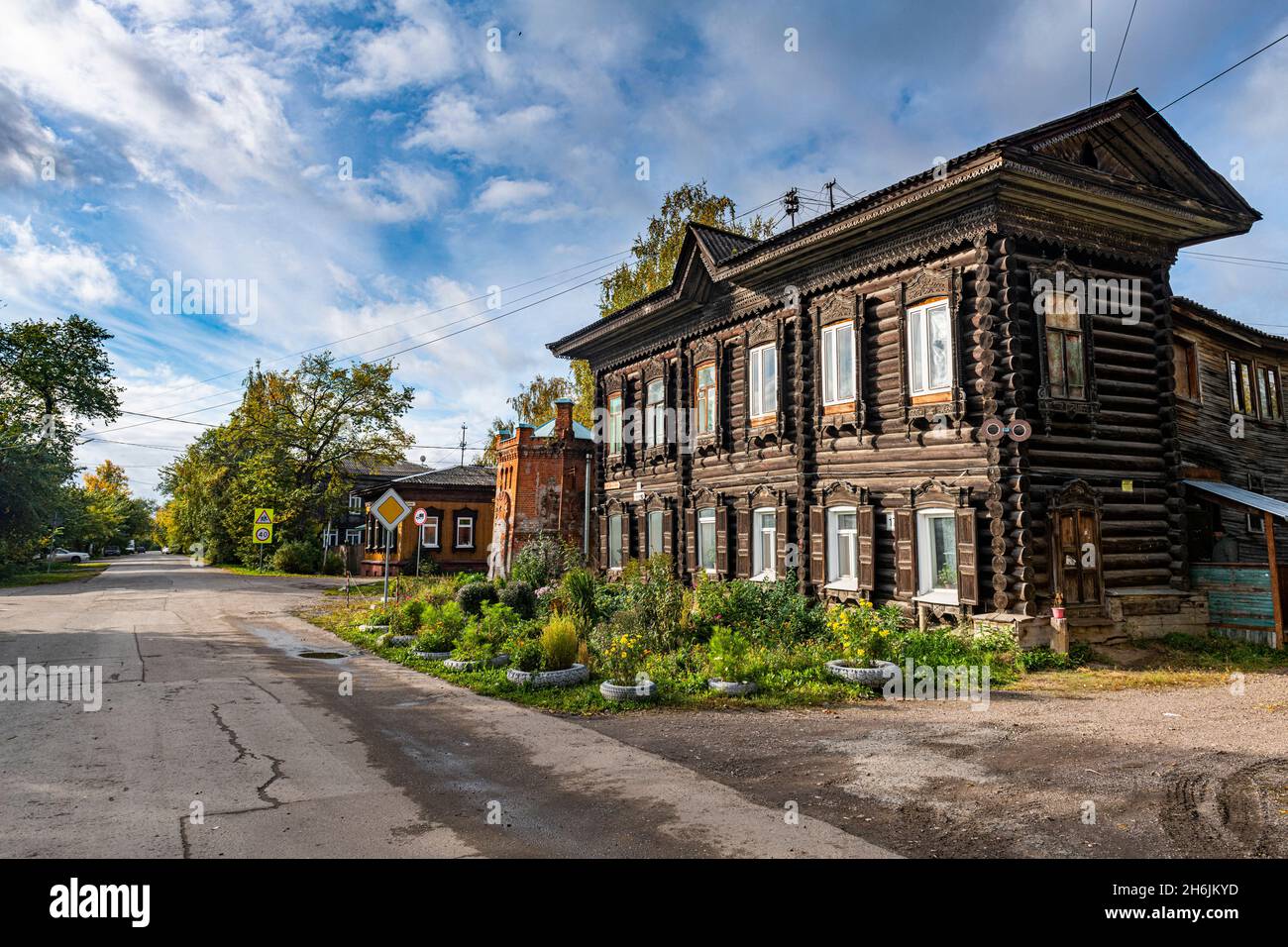 Old wooden house, Tomsk, Tomsk Oblast, Russia, Eurasia Stock Photo