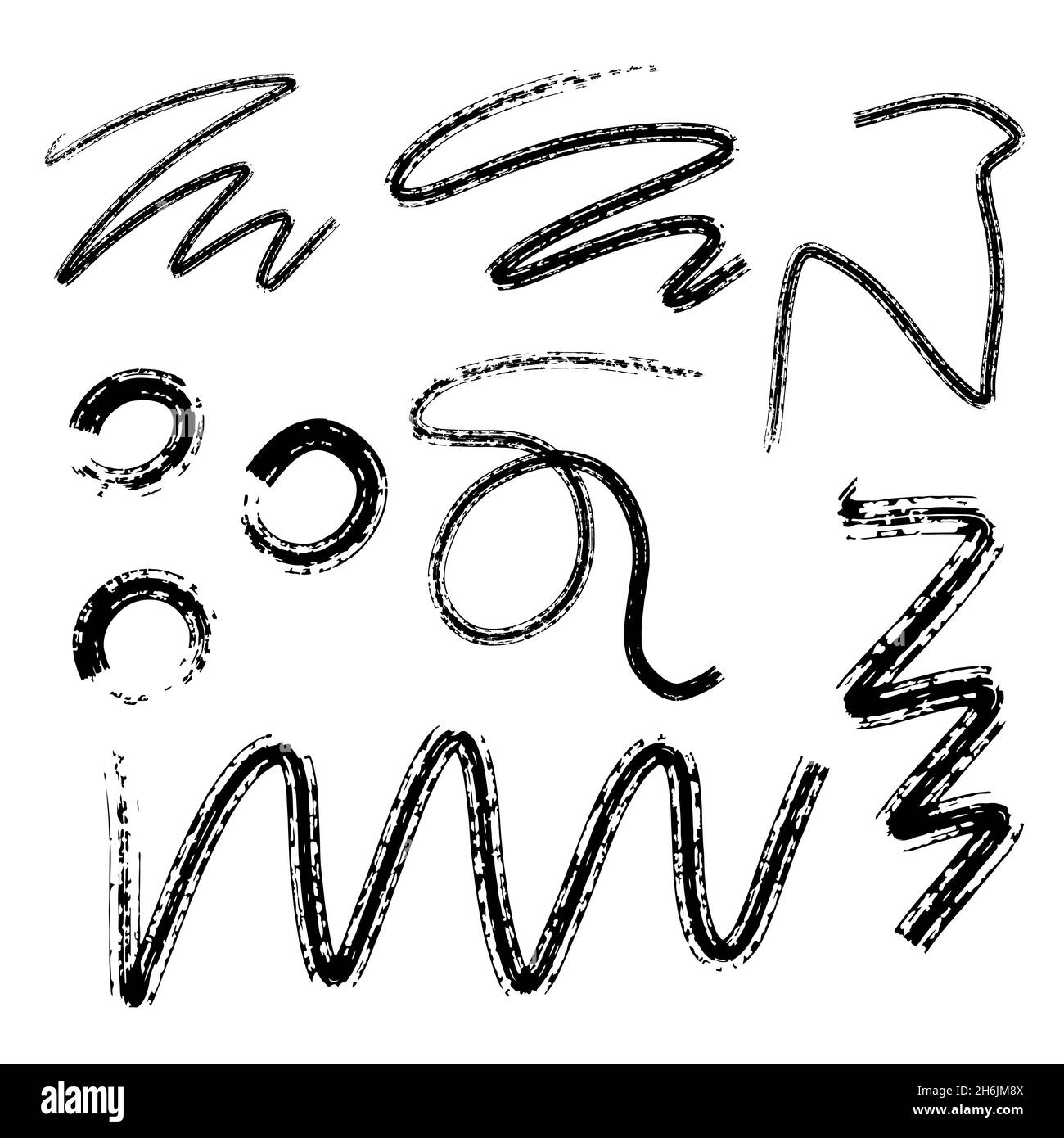 Brush set, black and white line smudge dry brush stroke with paint, thick poster line for design Stock Vector