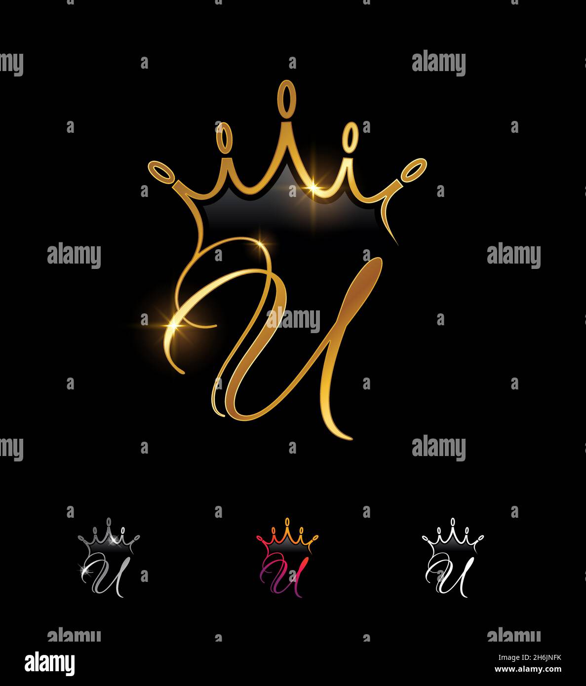 A Vector Illustration set of Golden Monogram Crown Initial Letter U ...