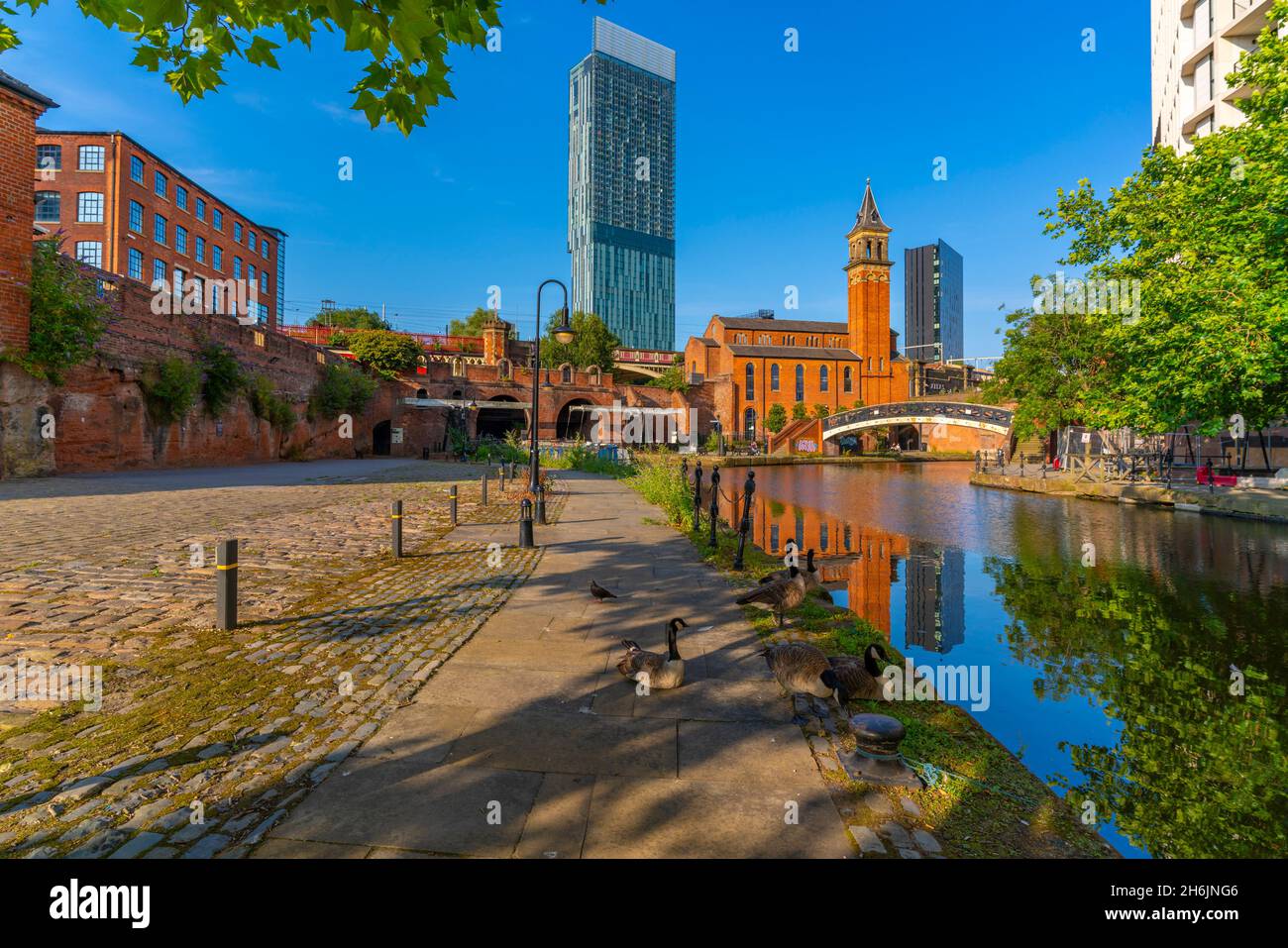 View of 301 Deansgate, St. George's church, Castlefield Canal, Manchester, England, United Kingdom, Europe Stock Photo