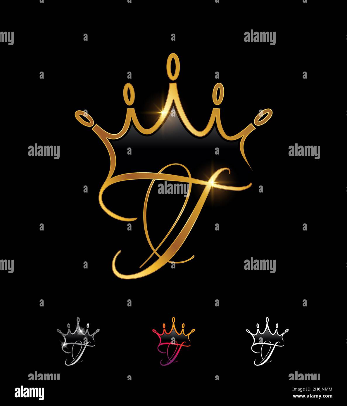 A Vector Illustration set of Golden Monogram Crown Initial Letter T ...