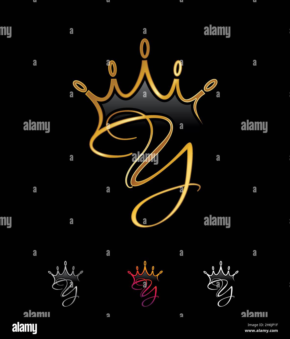 A Vector Illustration set of Golden Crown Monogram Initial Letter Y ...