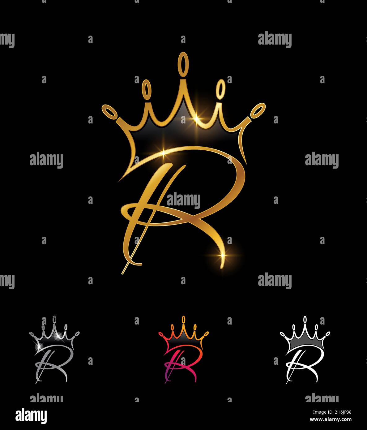 A vector illustration set of Golden Monogram Crown Initial Letter R ...