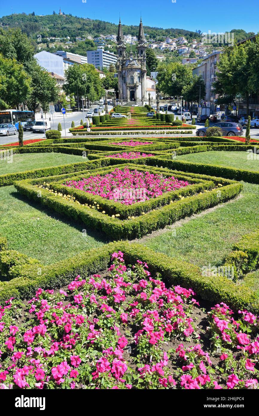 Gardens and Church of Sao Gualter, Guimaraes, Minho, Portugal, Europe Stock Photo