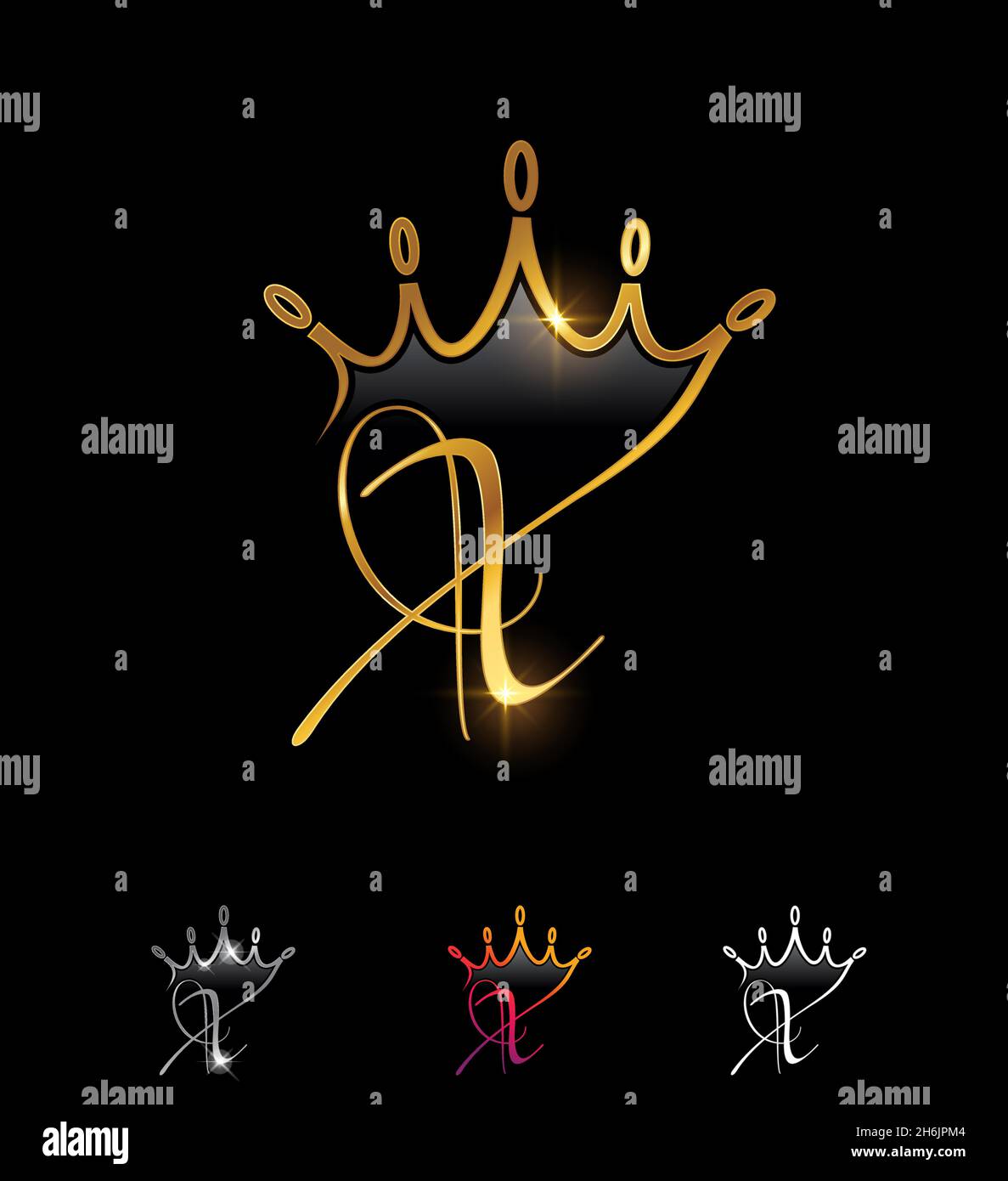 A Vector Illustration set of Golden Crown Monogram Initial Letter X ...