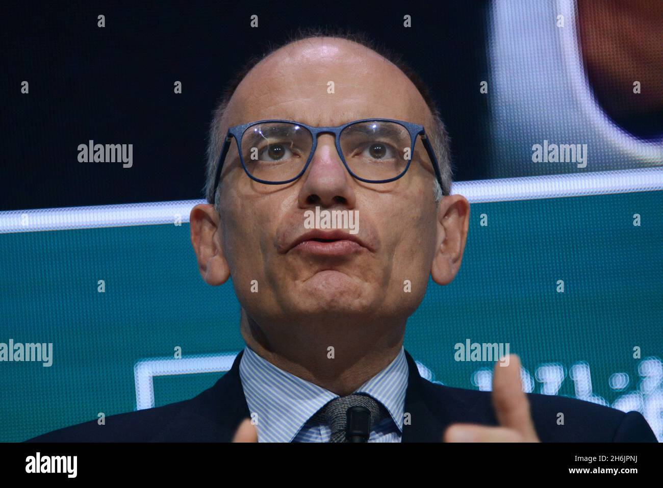 Salone delle Fontane, EUR, Rome, Italy, November 16, 2021, Enrico Letta  during The 2021 assembly of Confesercenti, on the occasion of the 50th  anniversary of its birth - News Credit: Live Media