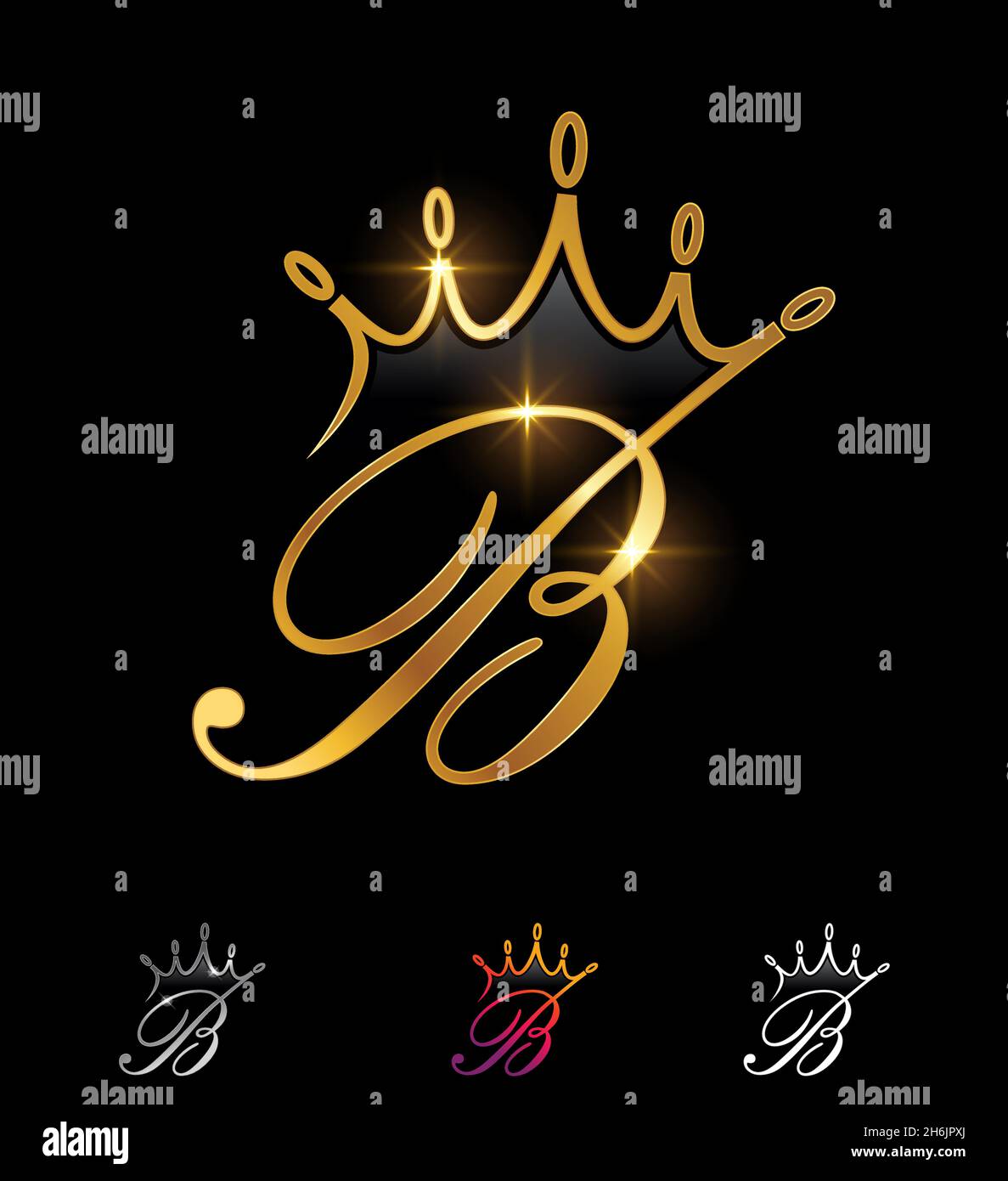 A vector illustration set of Golden Crown Monogram Initial Letter B in ...