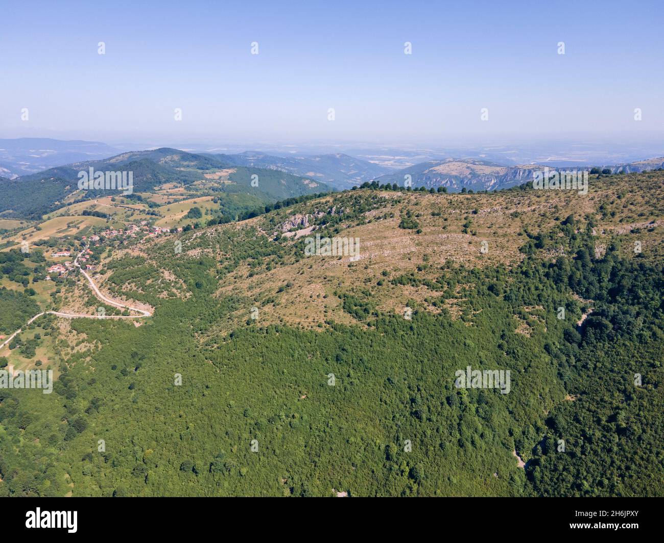 Aerial view of Balkan Mountain near town of Teteven, Lovech region ...