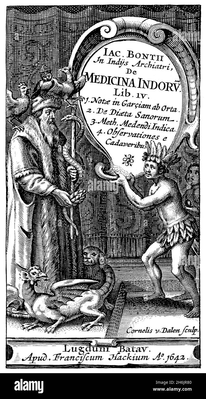 Titlepage of De medicina Indorum, Jakob de Bondt, 1642 Stock Photo