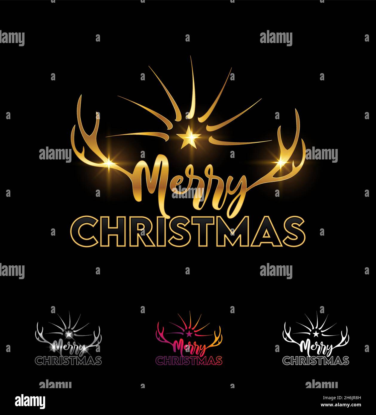 A Vector Illustration set of Golden Merry Christmas Text with Deer ...