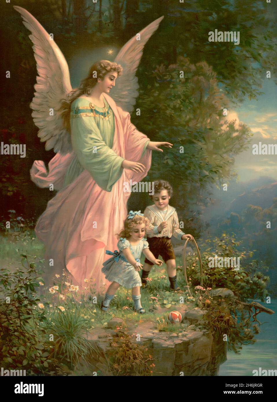 Historical painting, Guardian angel, 19th century Stock Photo