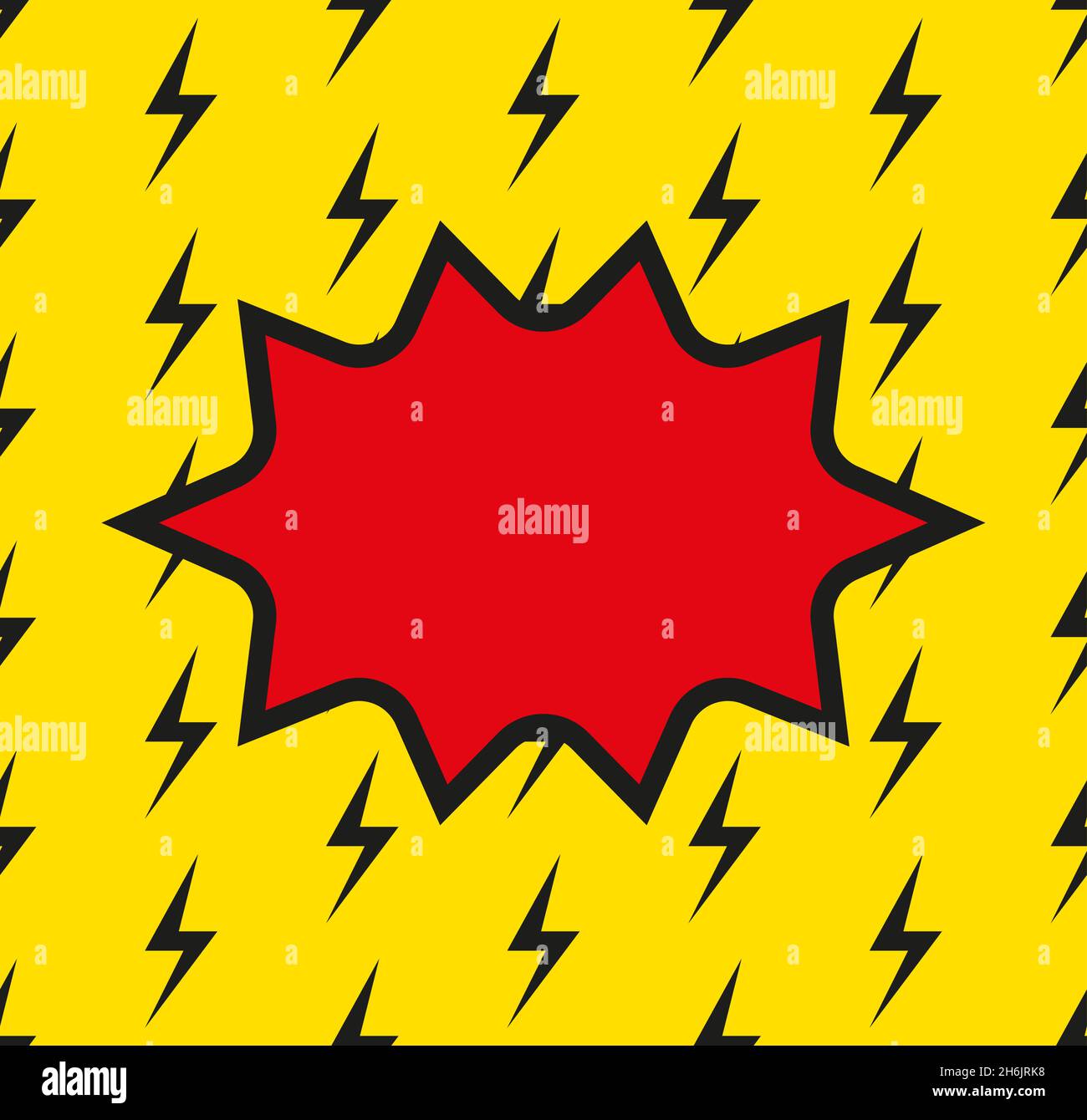 Red star shape information frame on lightnings seamless pattern Stock Vector