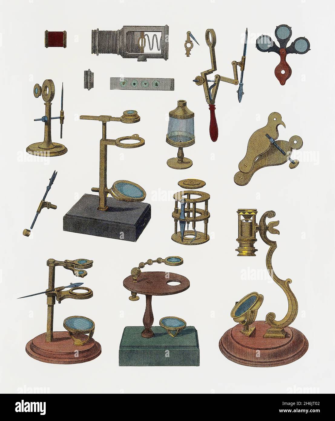 Optics, old microscope, 19th century Stock Photo - Alamy