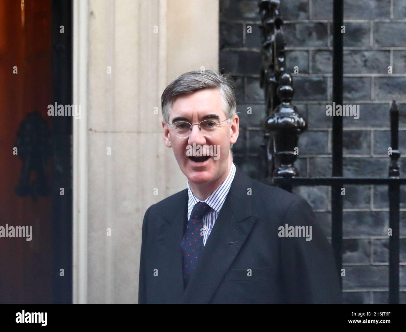 London, UK. 16th Nov, 2021. Leader of the House of Commons Jacob Rees-Mogg arrives for the weekly Cabinet Meeting. Credit: Uwe Deffner/Alamy Live News Stock Photo