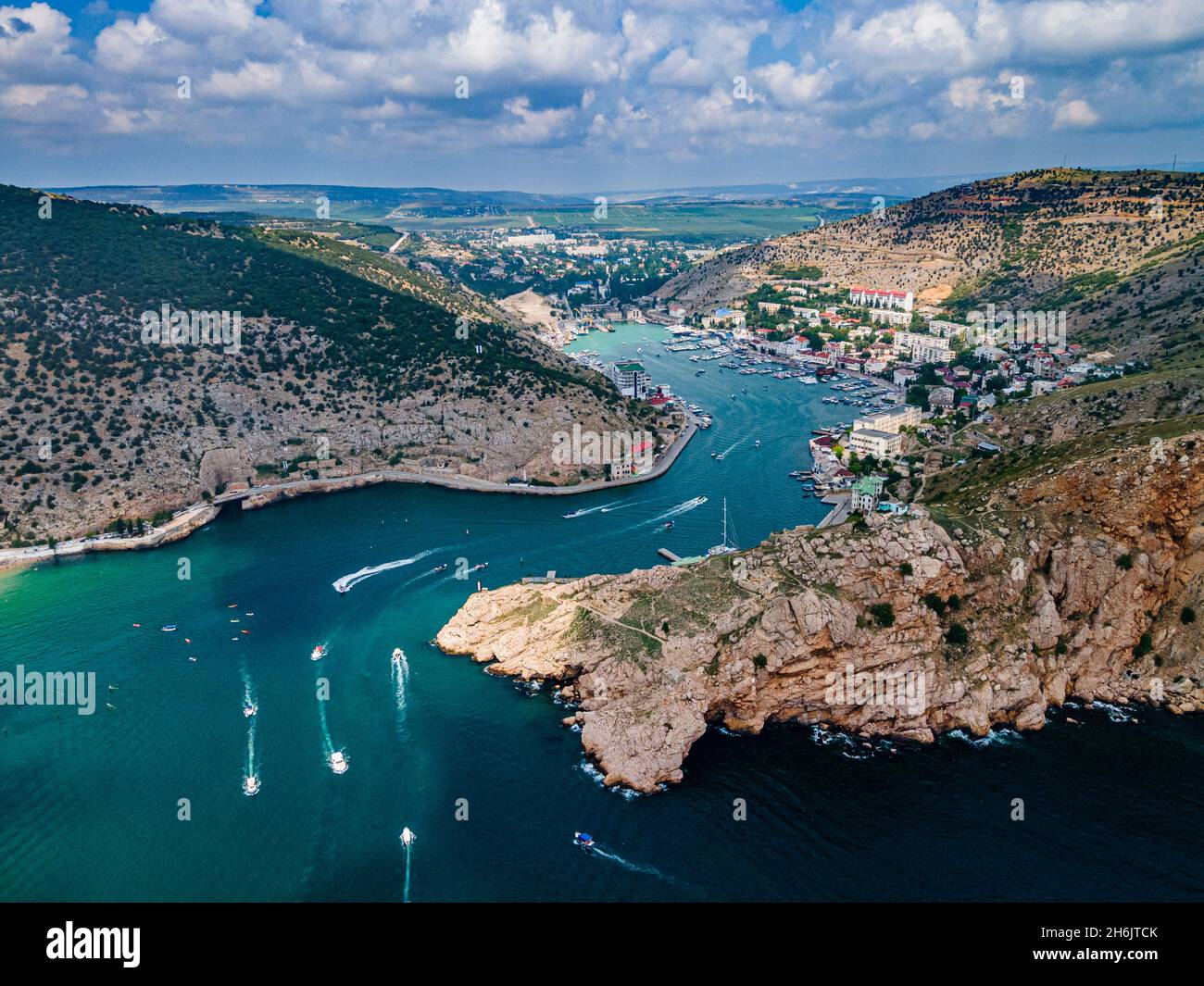 Aerial of the bay of Balaklava, Crimea, Russia, Europe Stock Photo