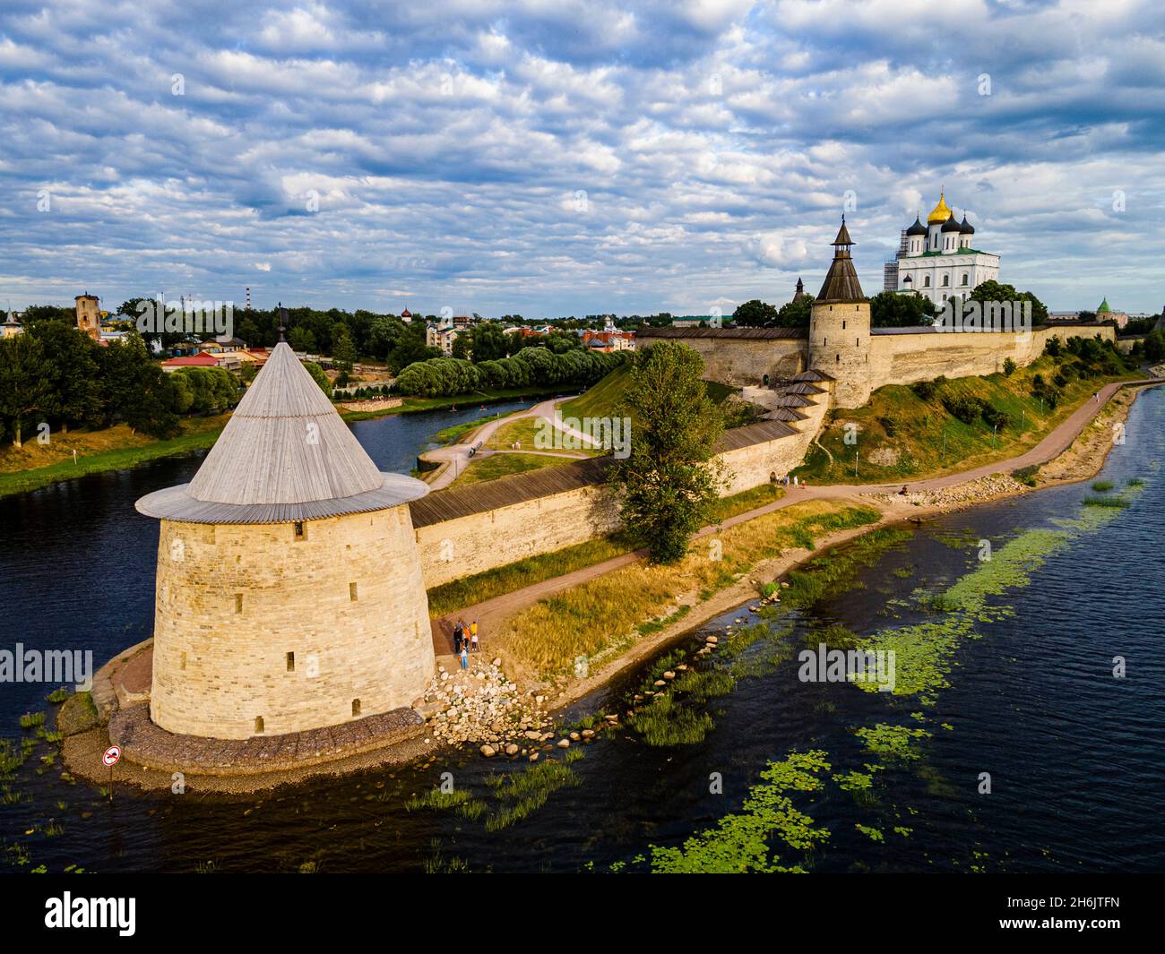 Aerial of the Kremlin of Pskov, UNESCO World Heritage Site, Pskov, Russia, Europe Stock Photo