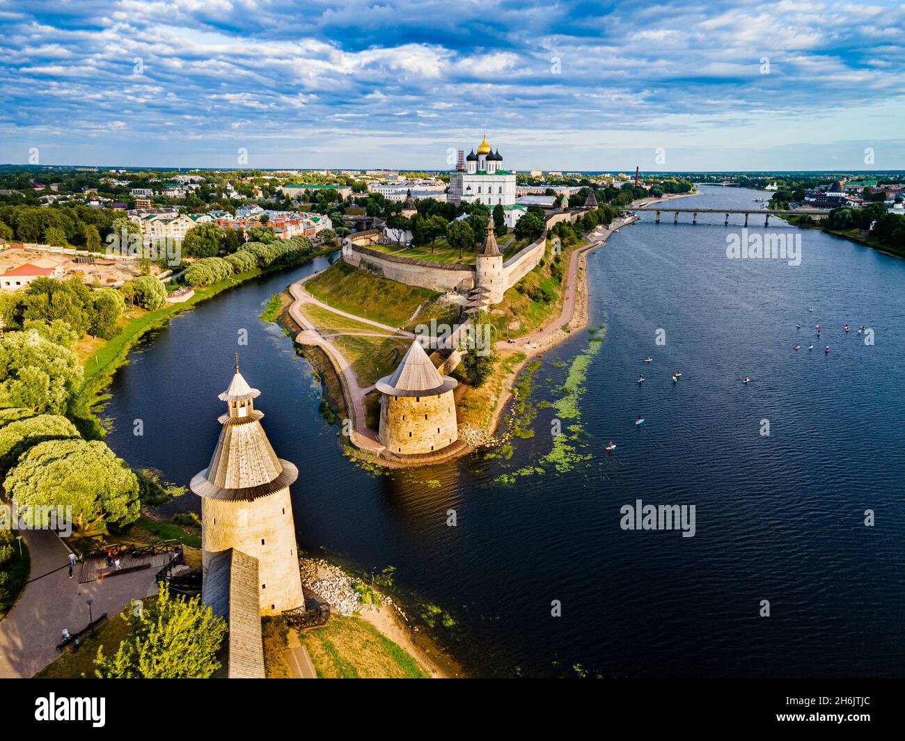 Aerial of the Kremlin of Pskov, UNESCO World Heritage Site, Pskov, Russia, Europe Stock Photo