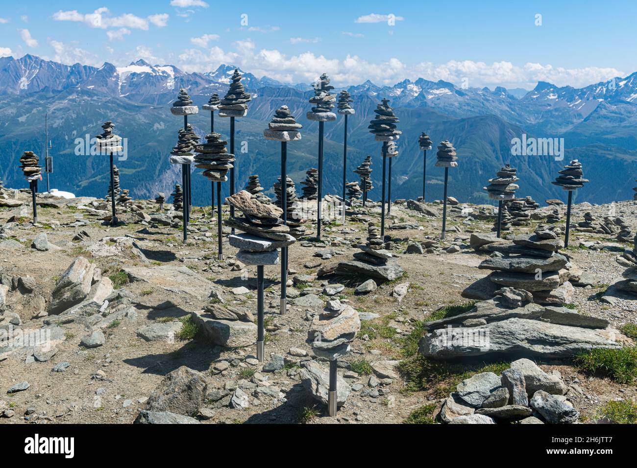 Stone collections, Great Altesch Glacier, UNESCO World Heritage Site, Bernese Alps, Switzerland, Europe Stock Photo