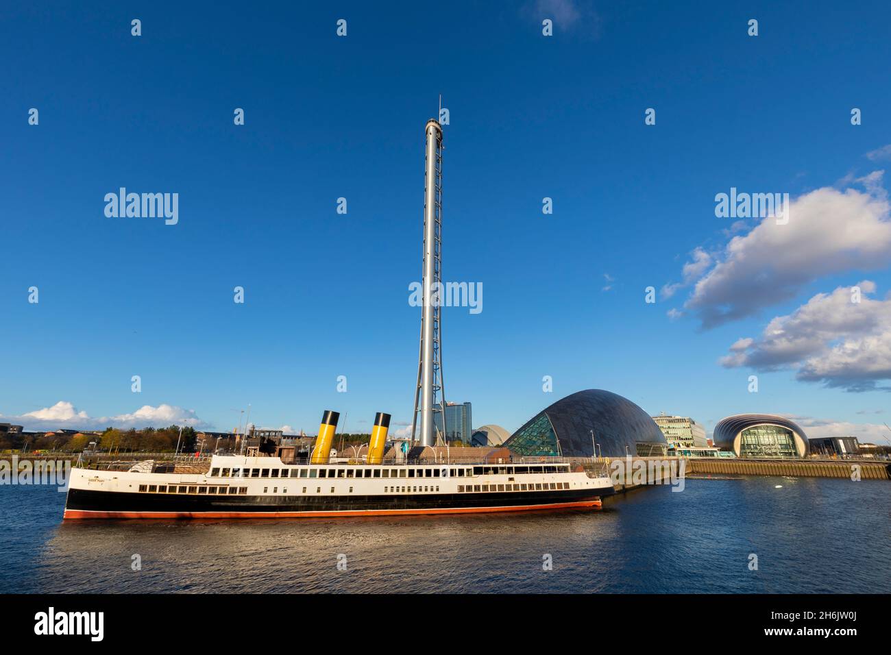 T.S. Queen Mary, Glasgow Tower and Science Centre, River Clyde, Glasgow, Scotland, United Kingdom, Europe Stock Photo