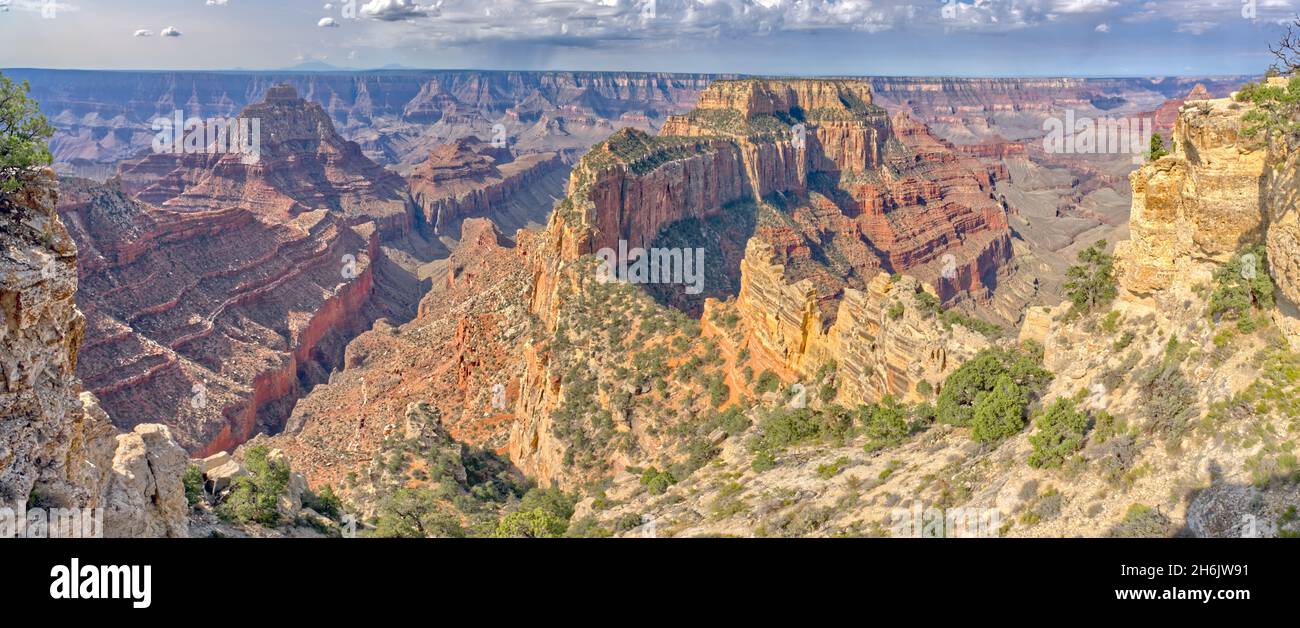 Panorama view of Freya's Castle and Wotan's Throne from the overlook of Cape Royal on Grand Canyon North Rim, Arizona, United States of America Stock Photo