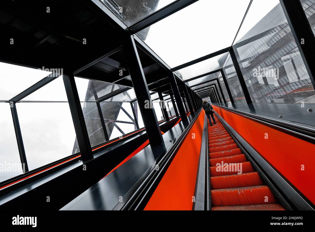 Germany, NRW, Essen, Zeche Zollverein; escalator to the visitor centre and Ruhr Museum. Stock Photo