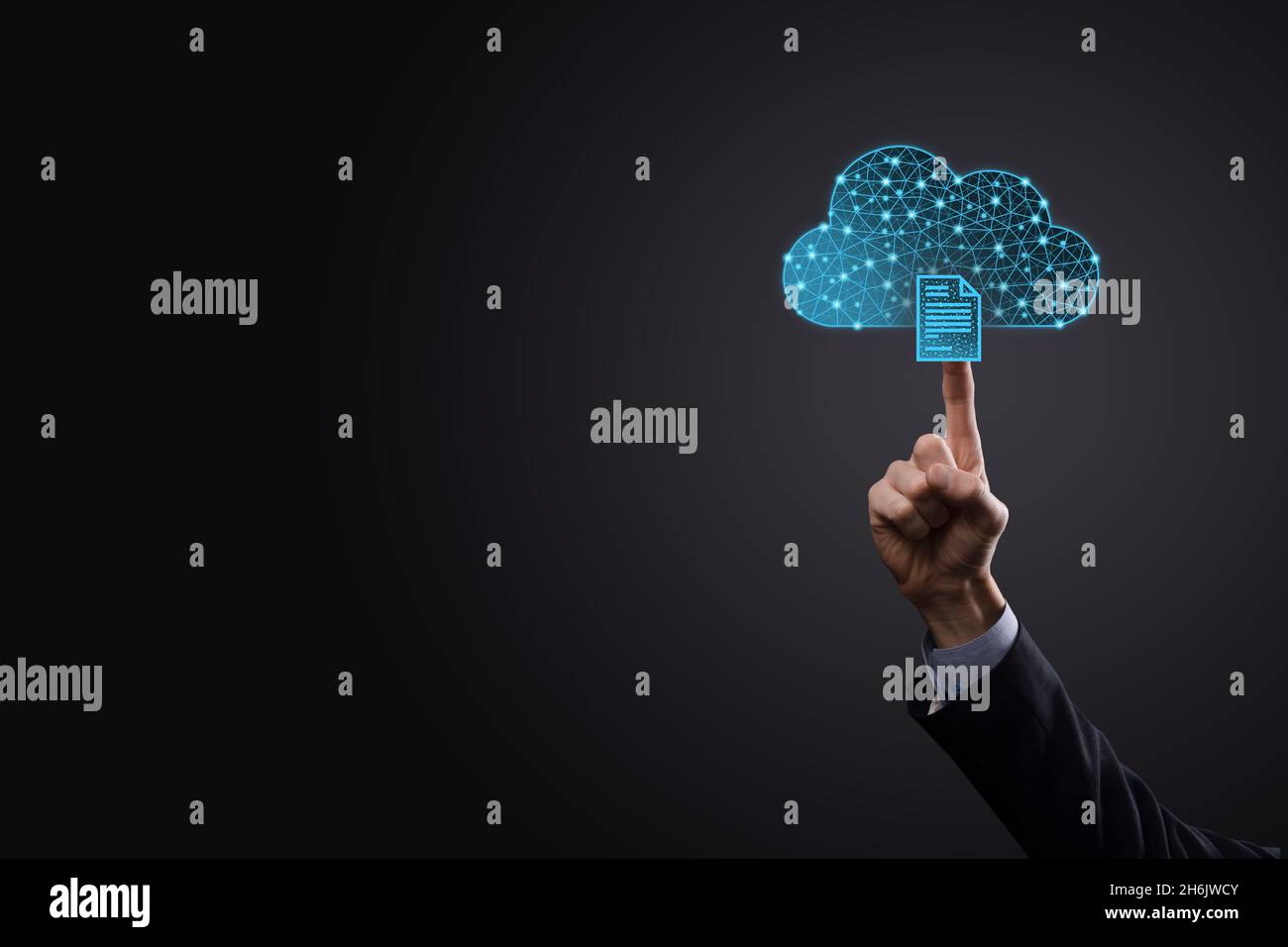 Cloud technology. Polygonal wireframe cloud storage sign with document ...
