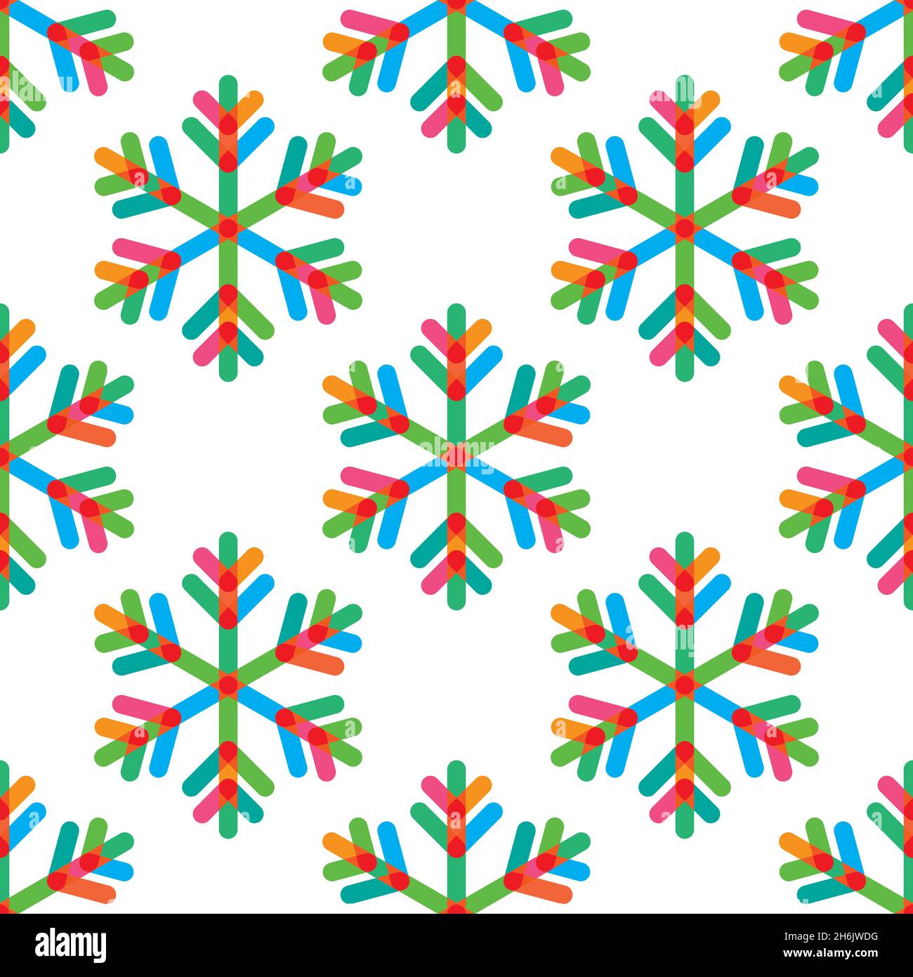 Winter holidays seamless vector pattern with colorful snowflakes on a white background. Stock Vector