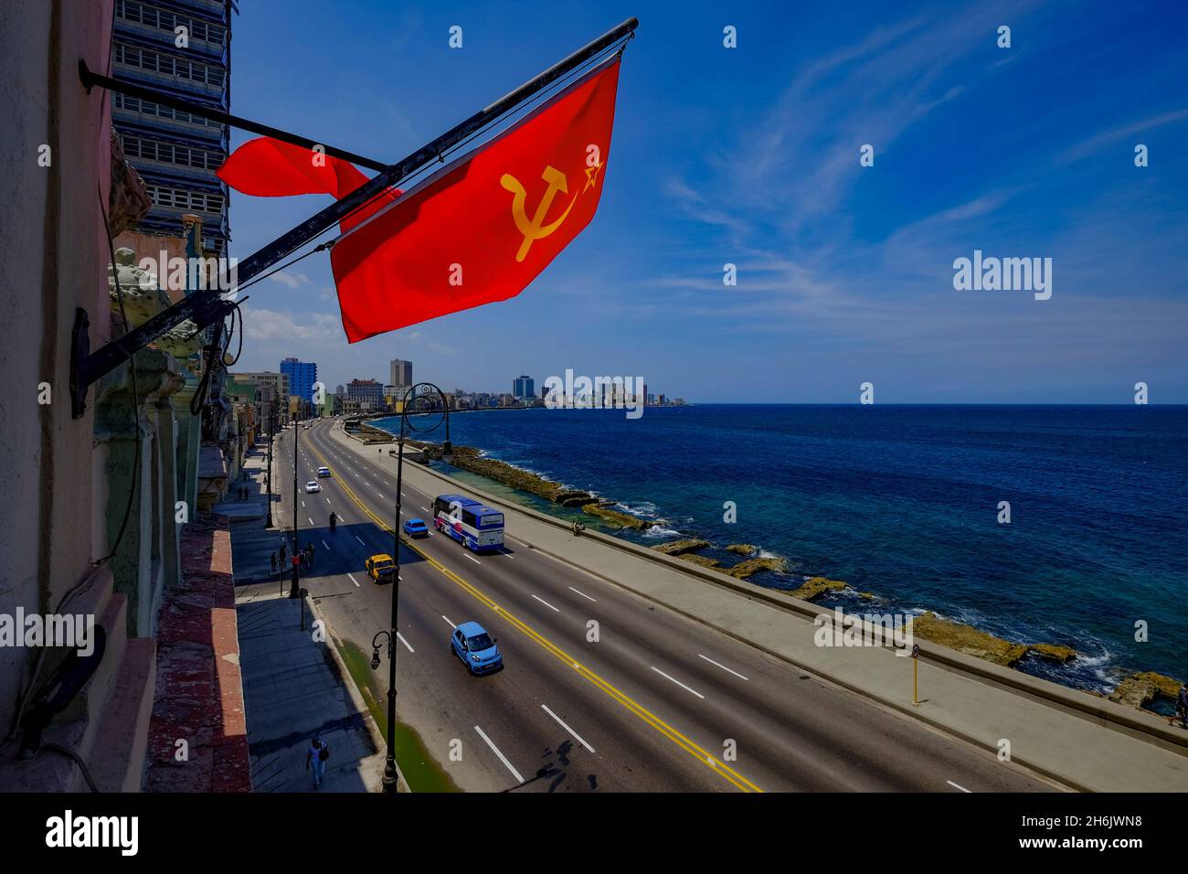 A Soviet Union flag above the Malecon, Havana, Cuba, West Indies, Central America Stock Photo