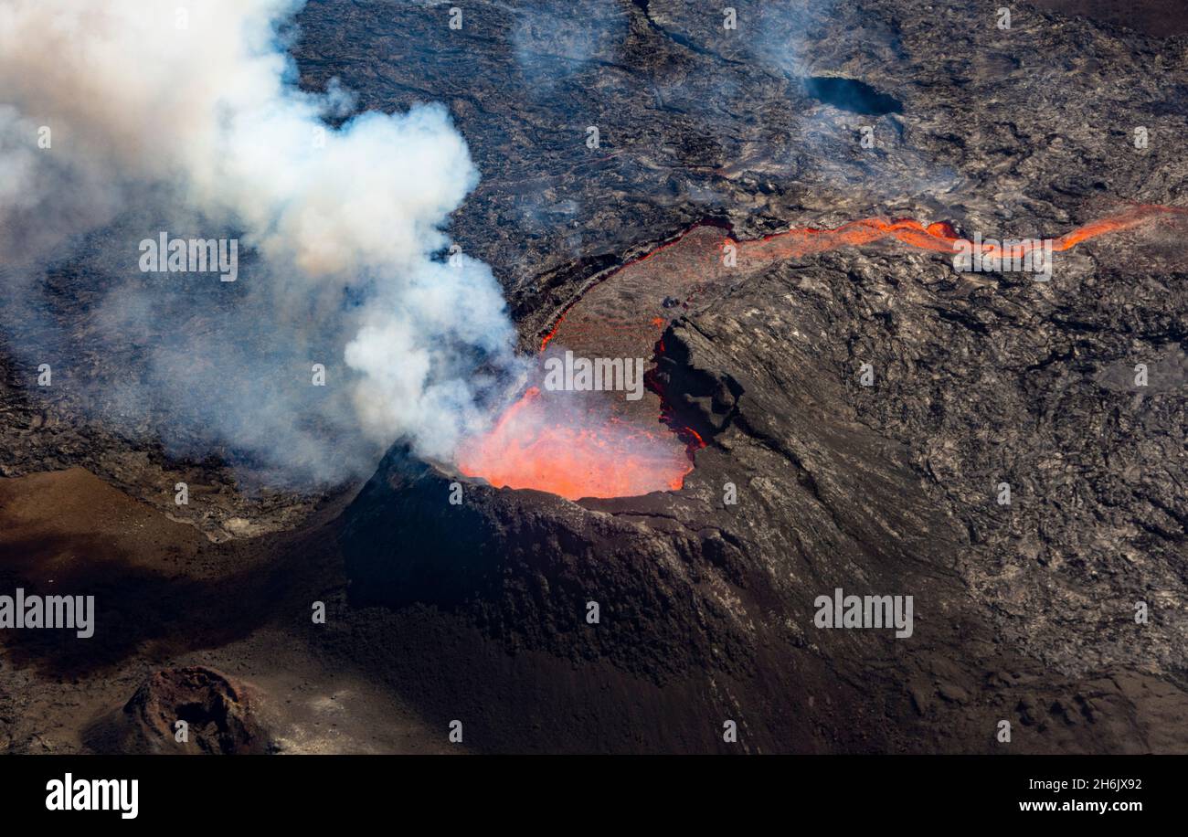 Fagradalsfjall volcano, active vent during the eruption of July 2021, Reykjanes Peninsula, Iceland, Polar Regions Stock Photo