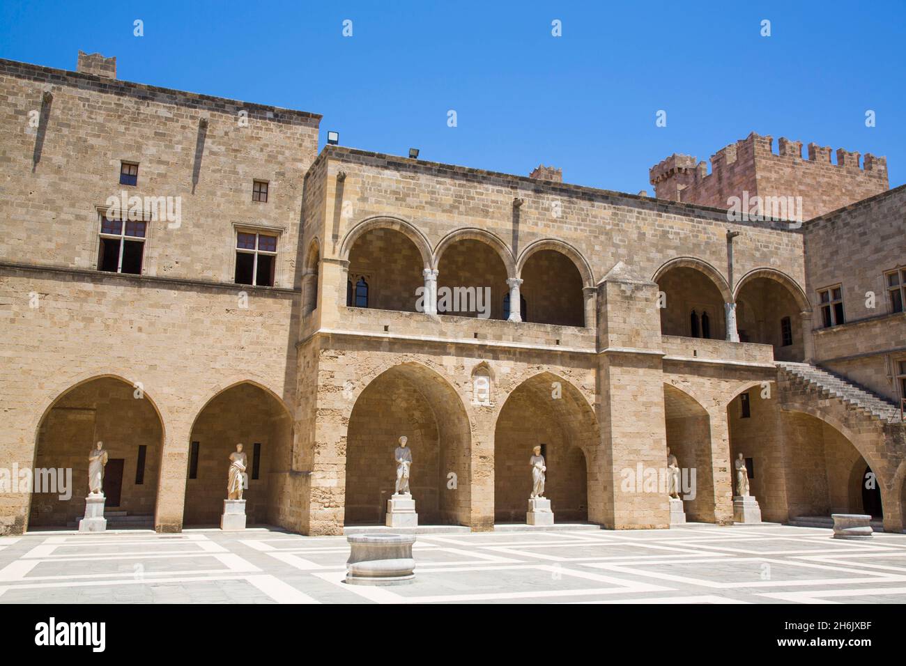 Courtyard, Archaeological Museum, Rhodes Old Town, UNESCO World Heritage Site, Rhodes, Dodecanese Island Group, Greek Islands, Greece, Europe Stock Photo