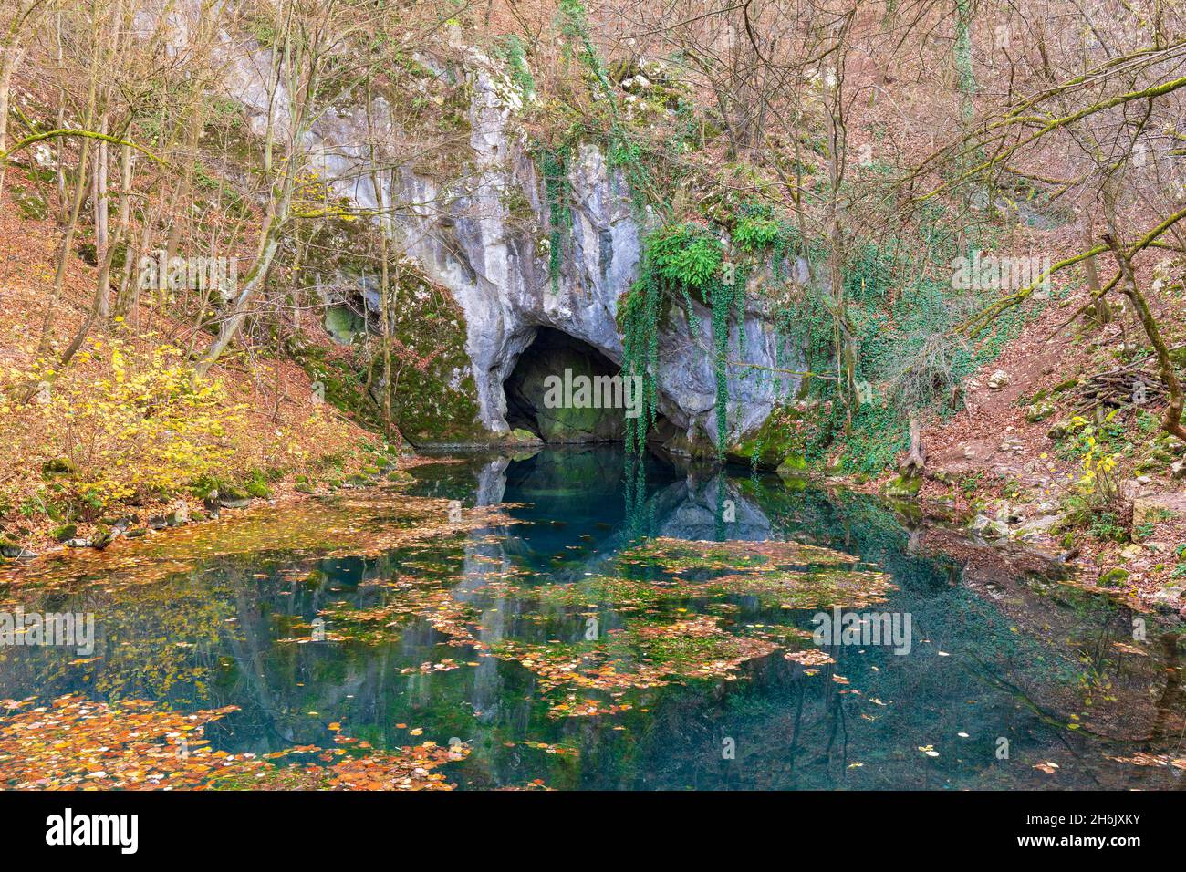 Spring of Krupaja, autumn landscape. Popular travel destination, Beljanica mountain, Serbia. Stock Photo