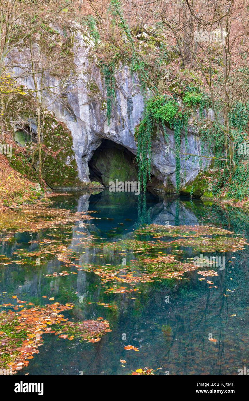 Spring of Krupaja, autumn landscape. Popular travel destination, Beljanica mountain, Serbia. Stock Photo